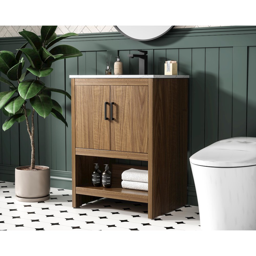 Ira 24 Inch Single Bathroom Vanity In Walnut Brown. Picture 3