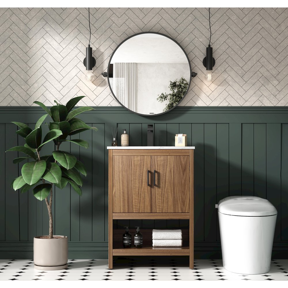 Ira 24 Inch Single Bathroom Vanity In Walnut Brown. Picture 4