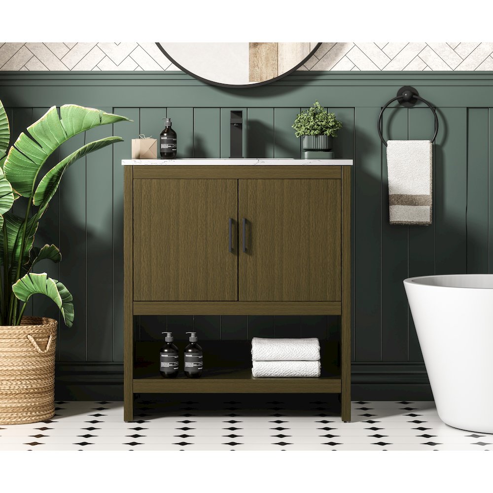 Ira 30 Inch Single Bathroom Vanity In Chestnut Brown. Picture 2