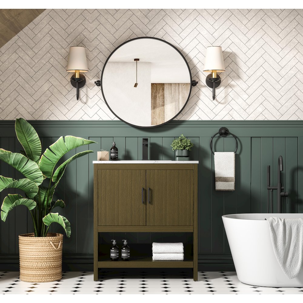 Ira 30 Inch Single Bathroom Vanity In Chestnut Brown. Picture 4