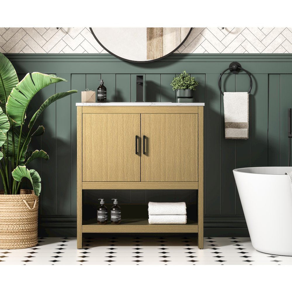Ira 30 Inch Single Bathroom Vanity In Honey Brown. Picture 2