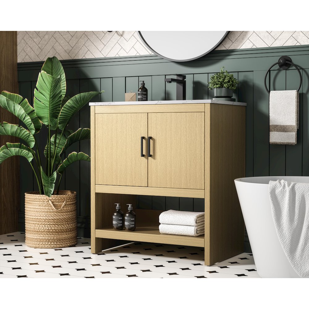 Ira 30 Inch Single Bathroom Vanity In Honey Brown. Picture 3