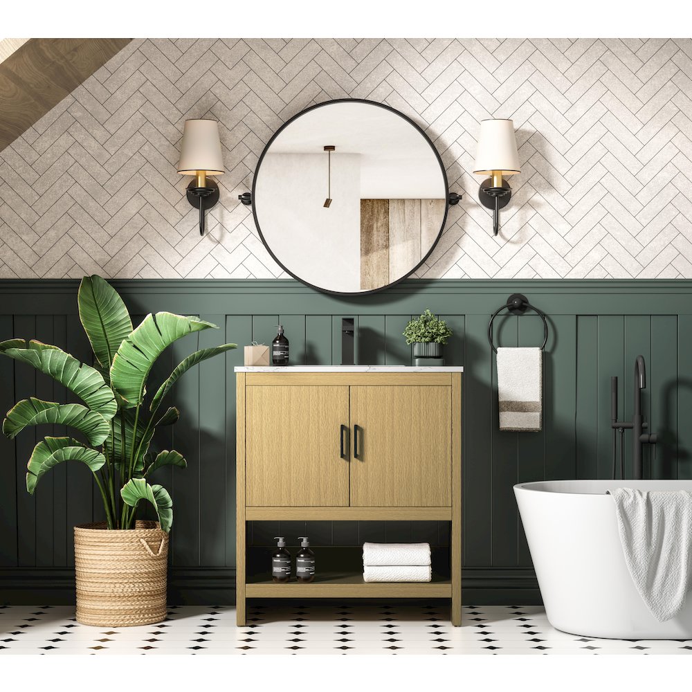 Ira 30 Inch Single Bathroom Vanity In Honey Brown. Picture 4