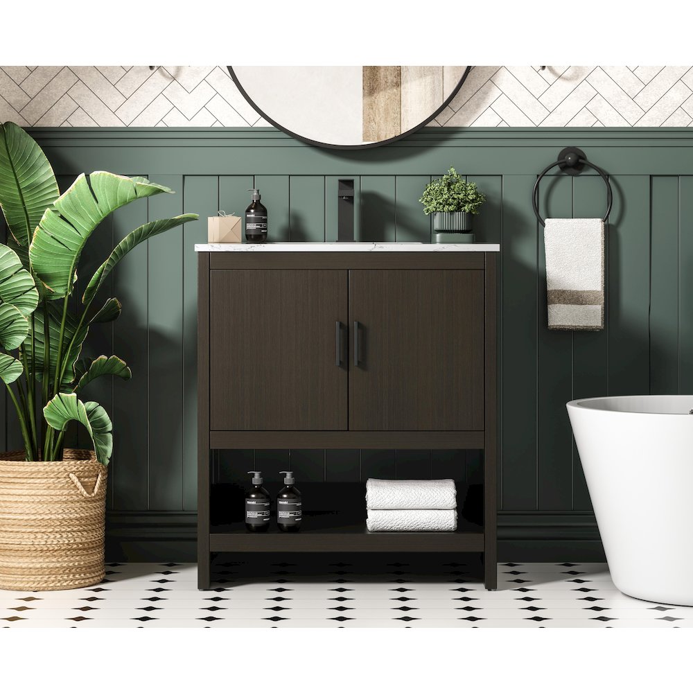 Ira 30 Inch Single Bathroom Vanity In Mocha Brown. Picture 2