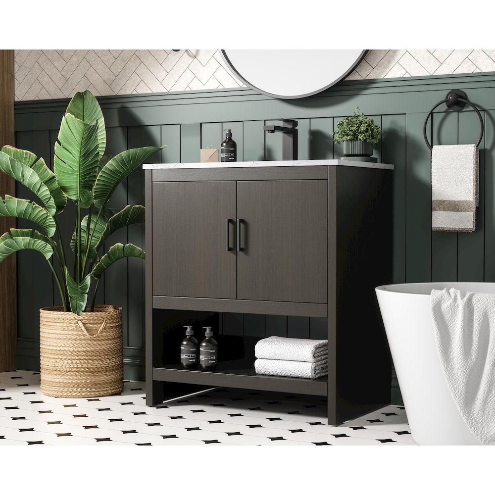 Ira 30 Inch Single Bathroom Vanity In Mocha Brown. Picture 3
