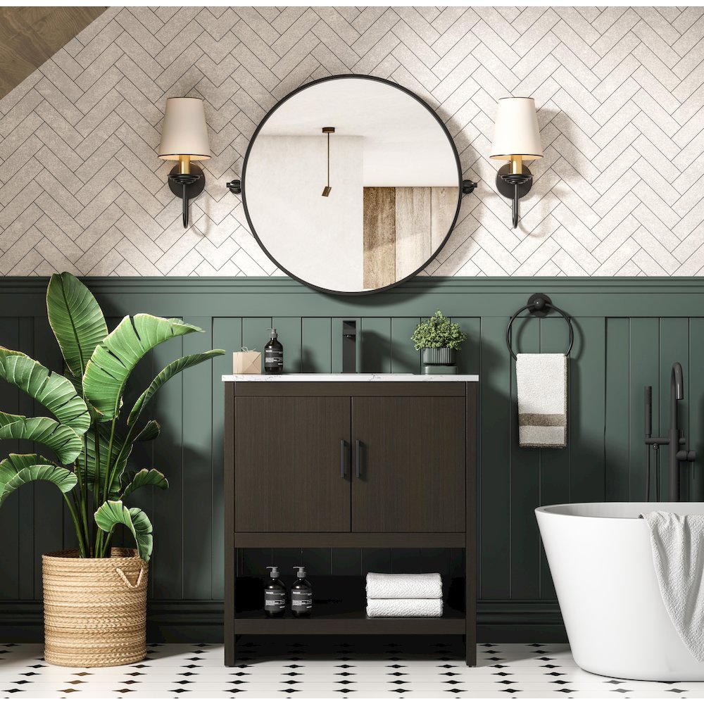 Ira 30 Inch Single Bathroom Vanity In Mocha Brown. Picture 4