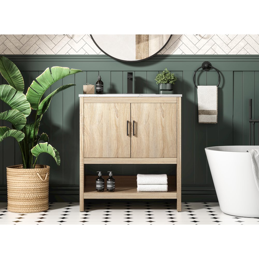 Ira 30 Inch Single Bathroom Vanity In Mango Wood. Picture 2
