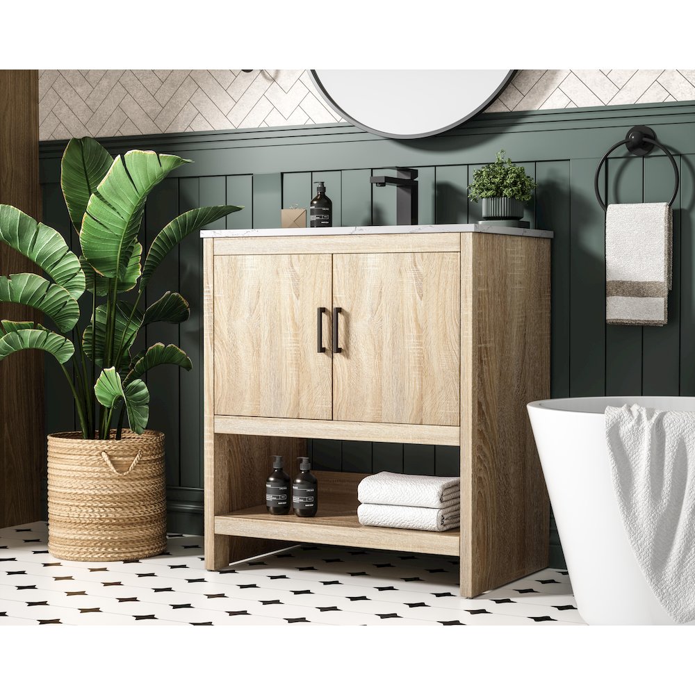 Ira 30 Inch Single Bathroom Vanity In Mango Wood. Picture 3