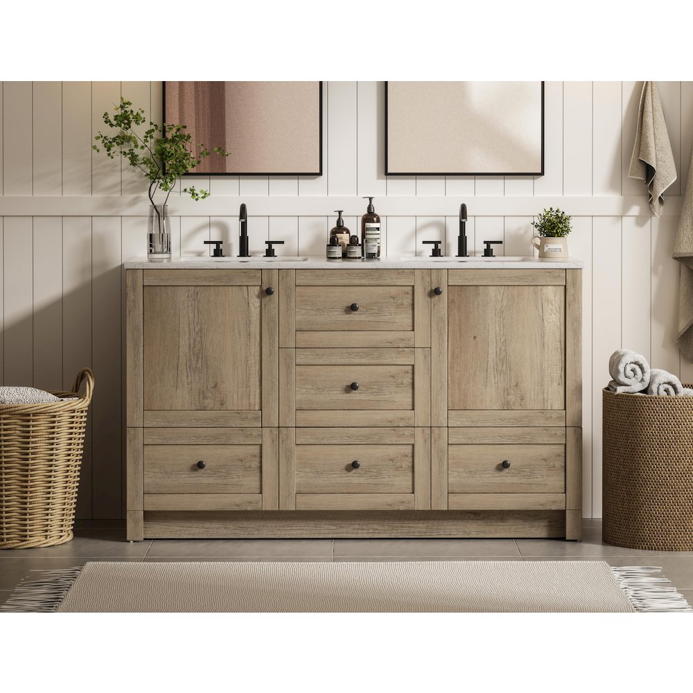 54 inch Double Bathroom Vanity In Natural Oak. Picture 2
