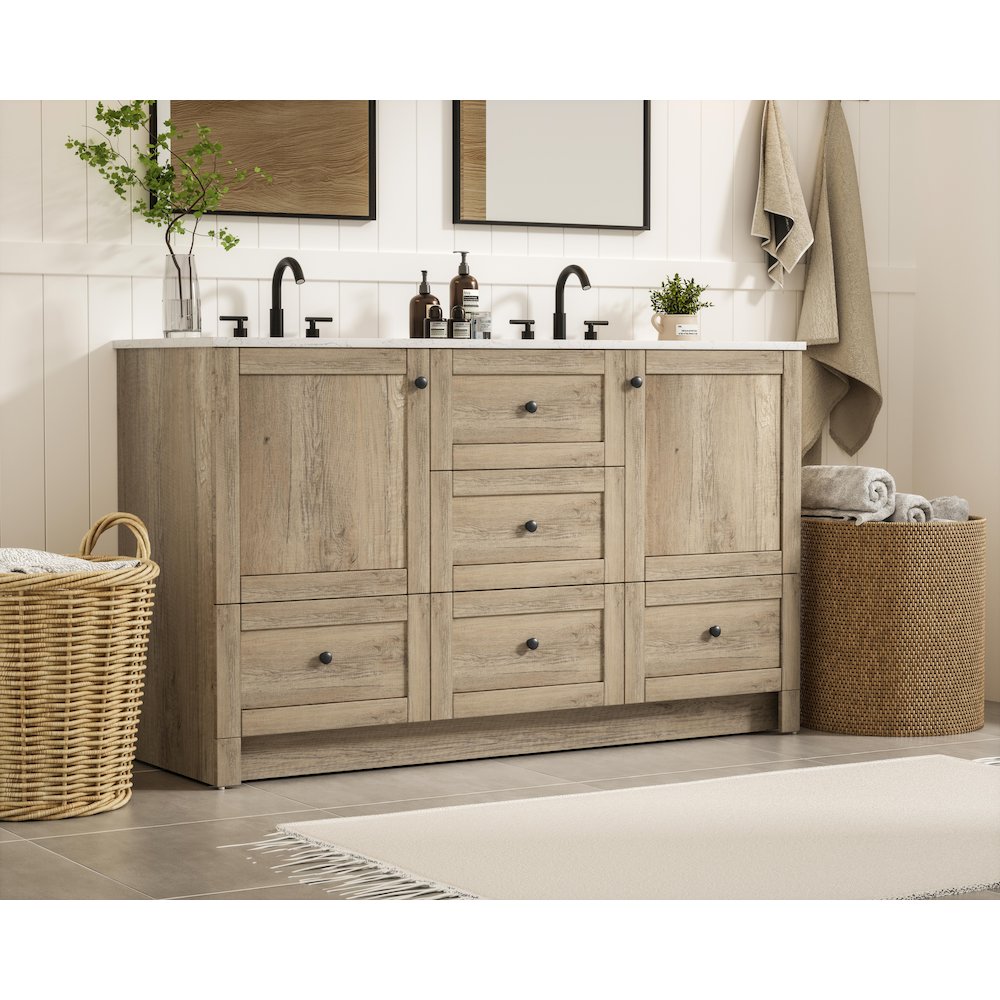 54 inch Double Bathroom Vanity In Natural Oak. Picture 3