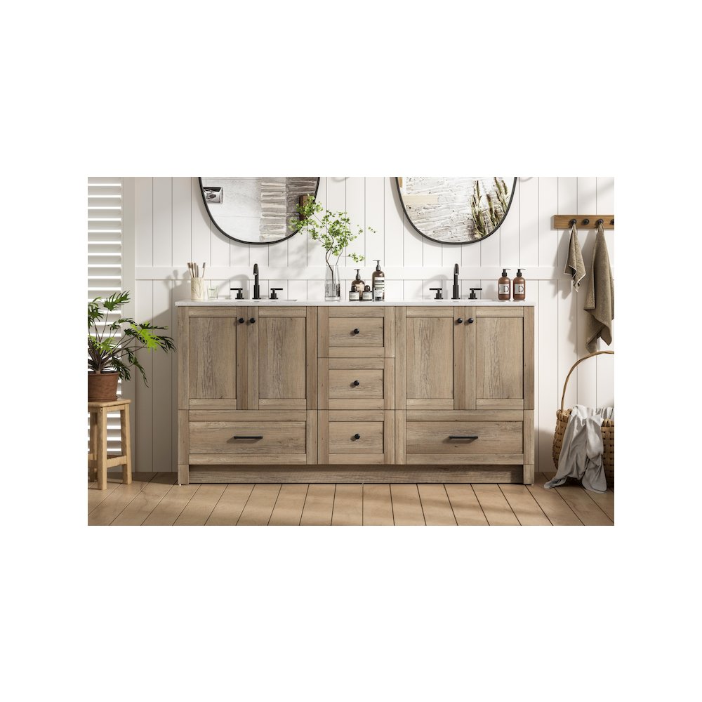 66 inch Double Bathroom Vanity In Natural Oak. Picture 2