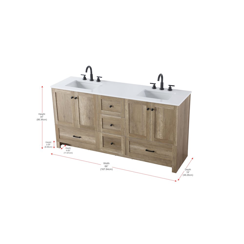 66 inch Double Bathroom Vanity In Natural Oak. Picture 12