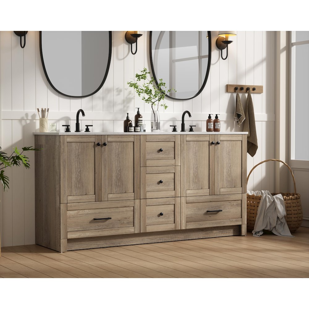 66 inch Double Bathroom Vanity In Natural Oak. Picture 3