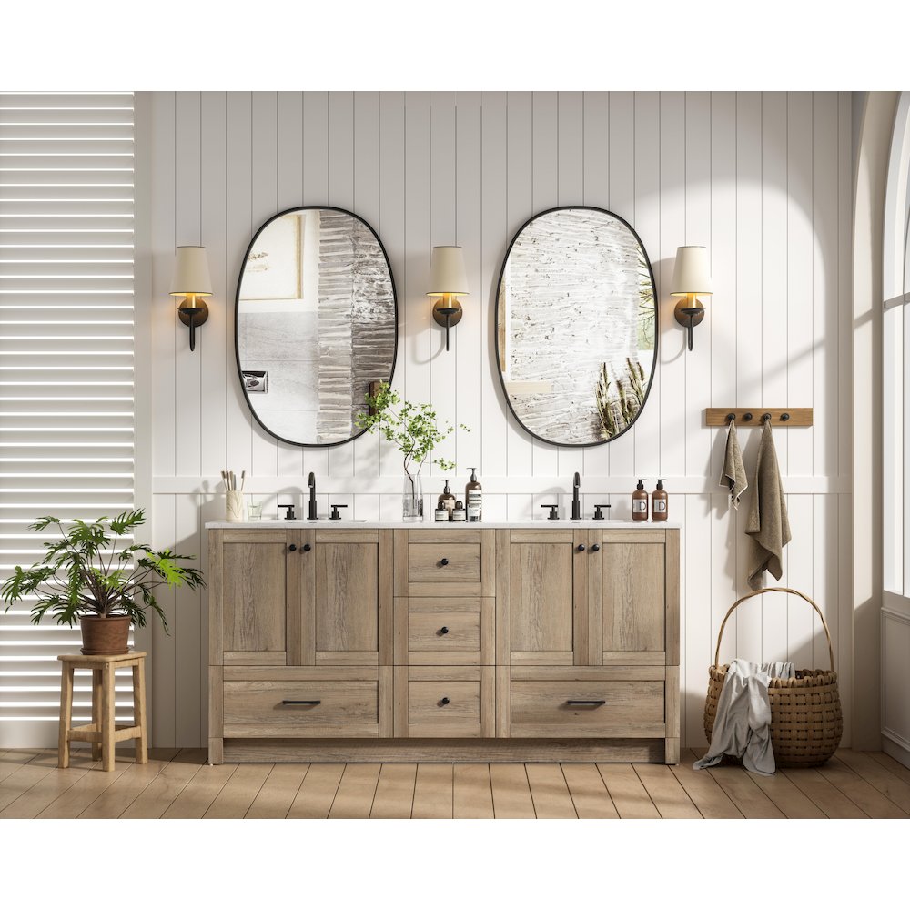 66 inch Double Bathroom Vanity In Natural Oak. Picture 4