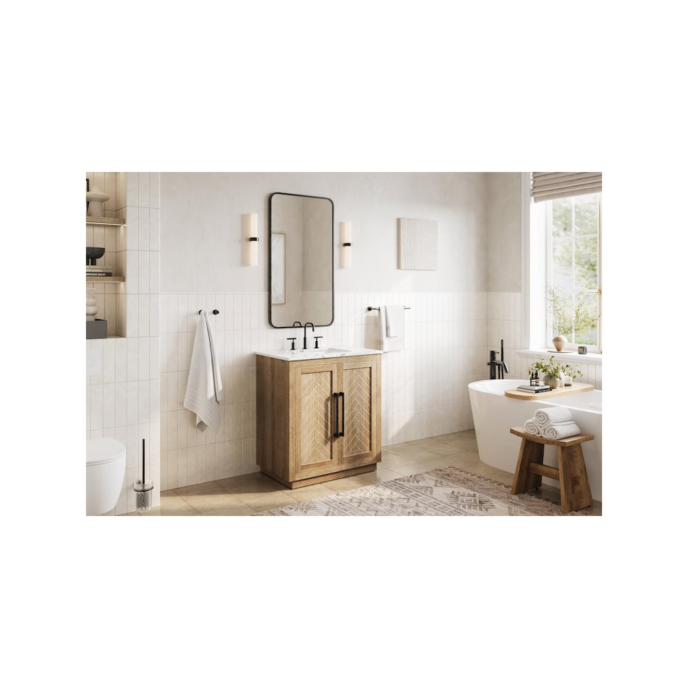 30 inch Single Bathroom Vanity in Linen Oak. Picture 3