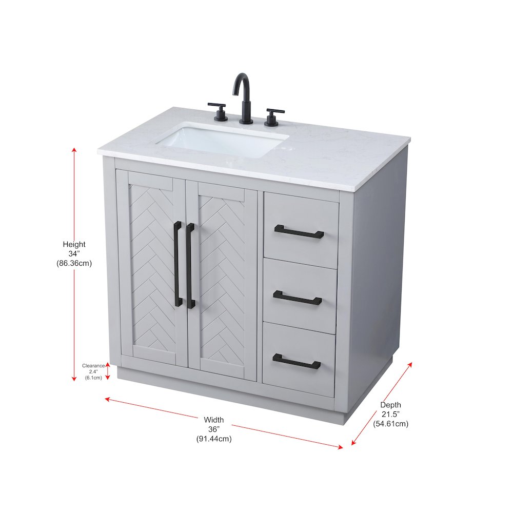 36 inch Single Bathroom Vanity in Grey. Picture 12