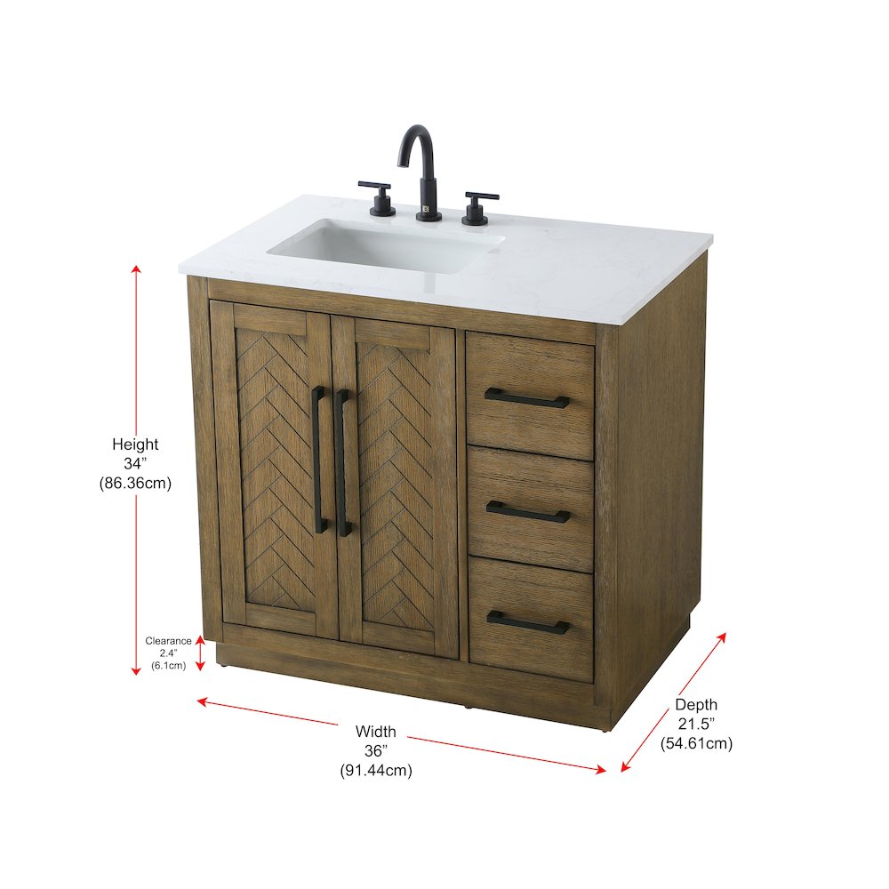 36 inch Single Bathroom Vanity in Hazel Oak. Picture 12