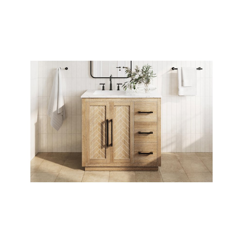 36 inch Single Bathroom Vanity in Linen Oak. Picture 2