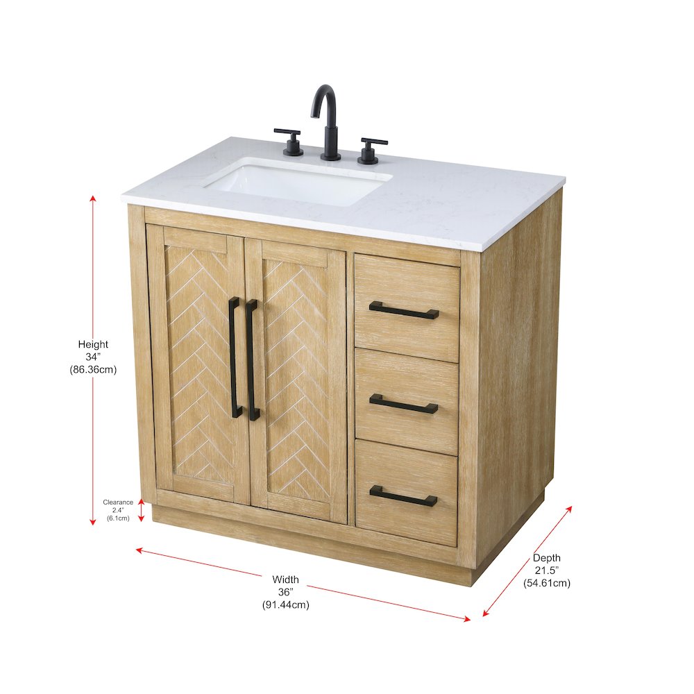 36 inch Single Bathroom Vanity in Linen Oak. Picture 12