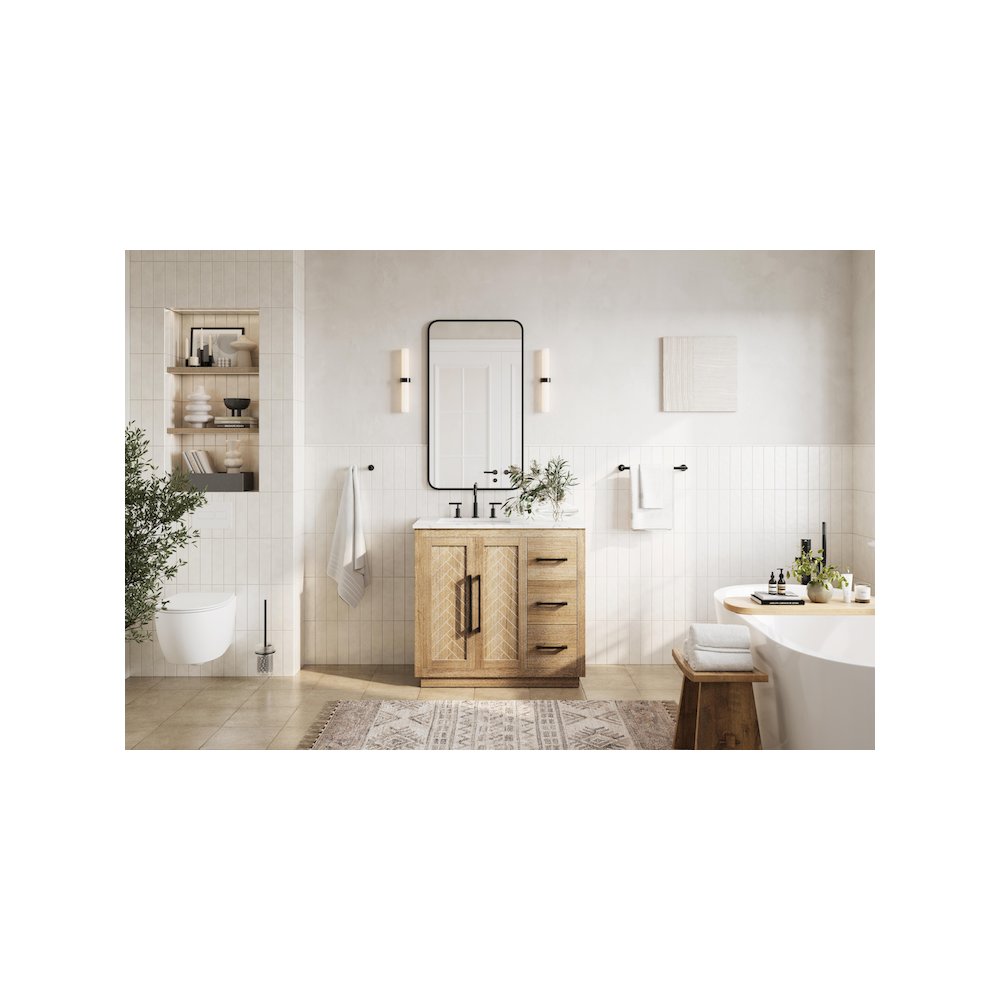 36 inch Single Bathroom Vanity in Linen Oak. Picture 4