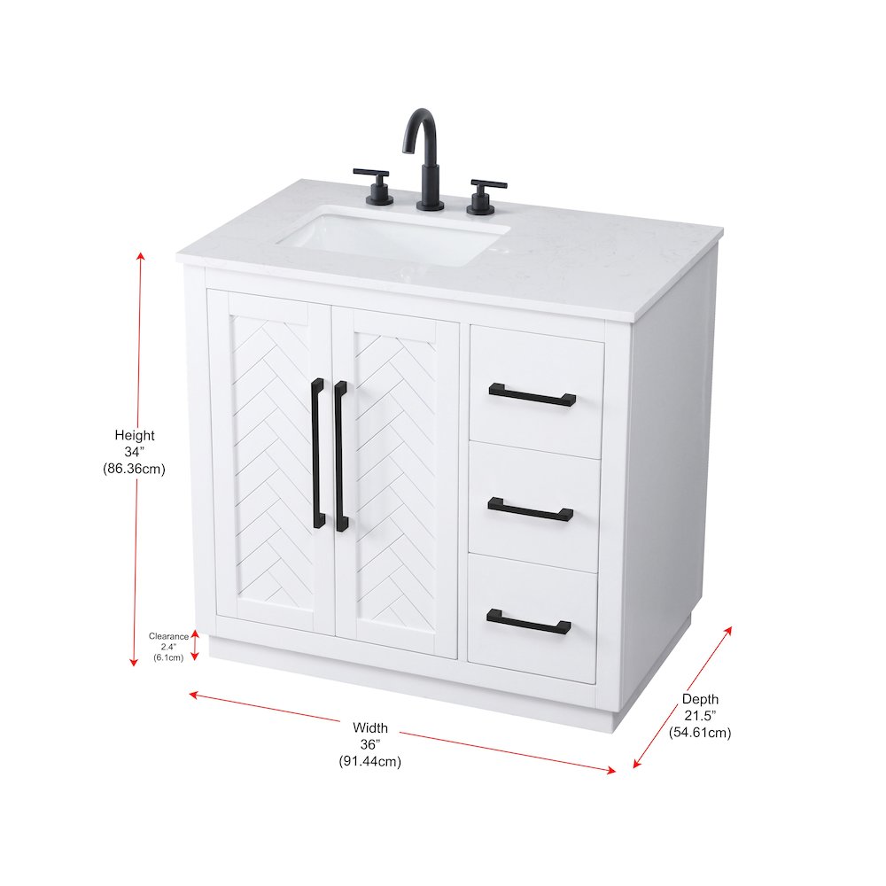 36 inch Single Bathroom Vanity in White. Picture 12