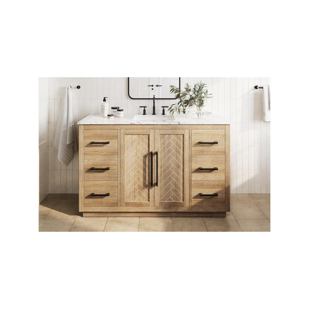 54 inch Single Bathroom Vanity in Linen Oak. Picture 2