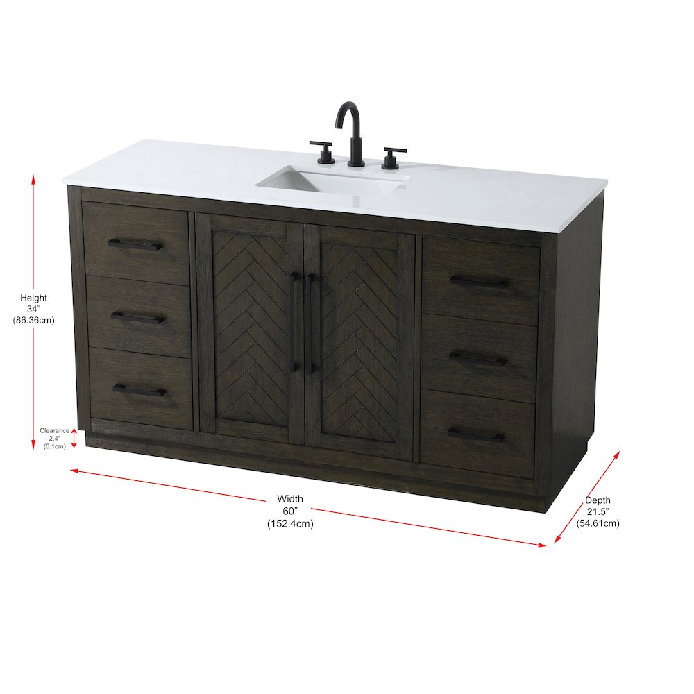 60 inch Single Bathroom Vanity in Chocolate Oak. Picture 12