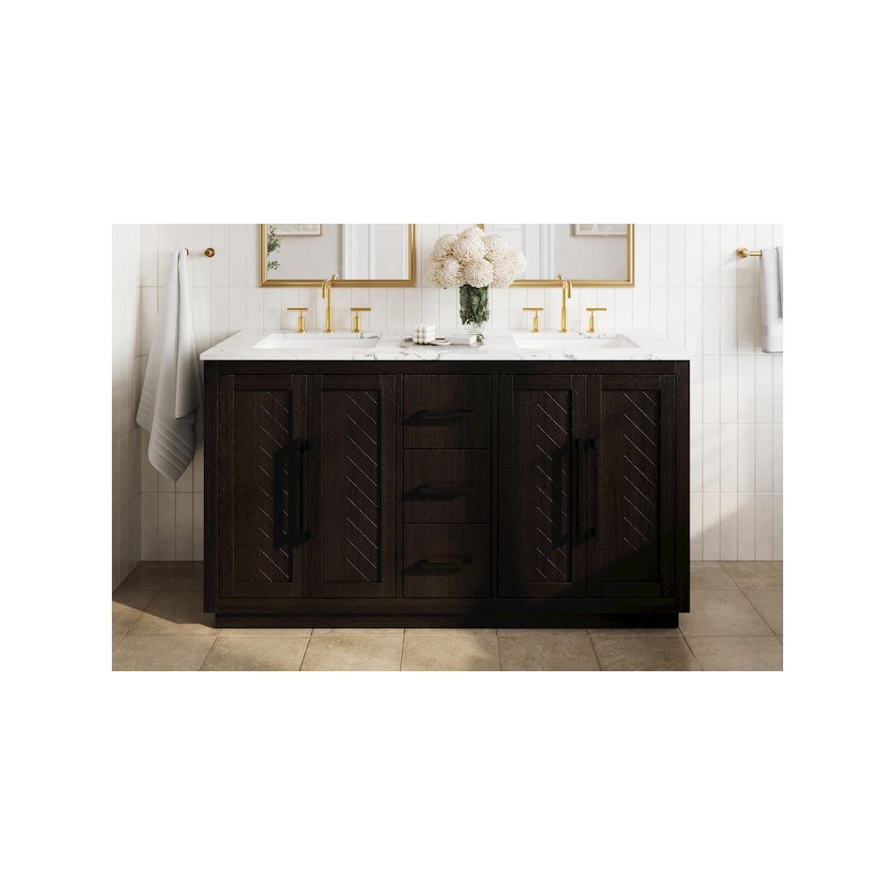 60 inch Double Bathroom Vanity in Chocolate Oak. Picture 2