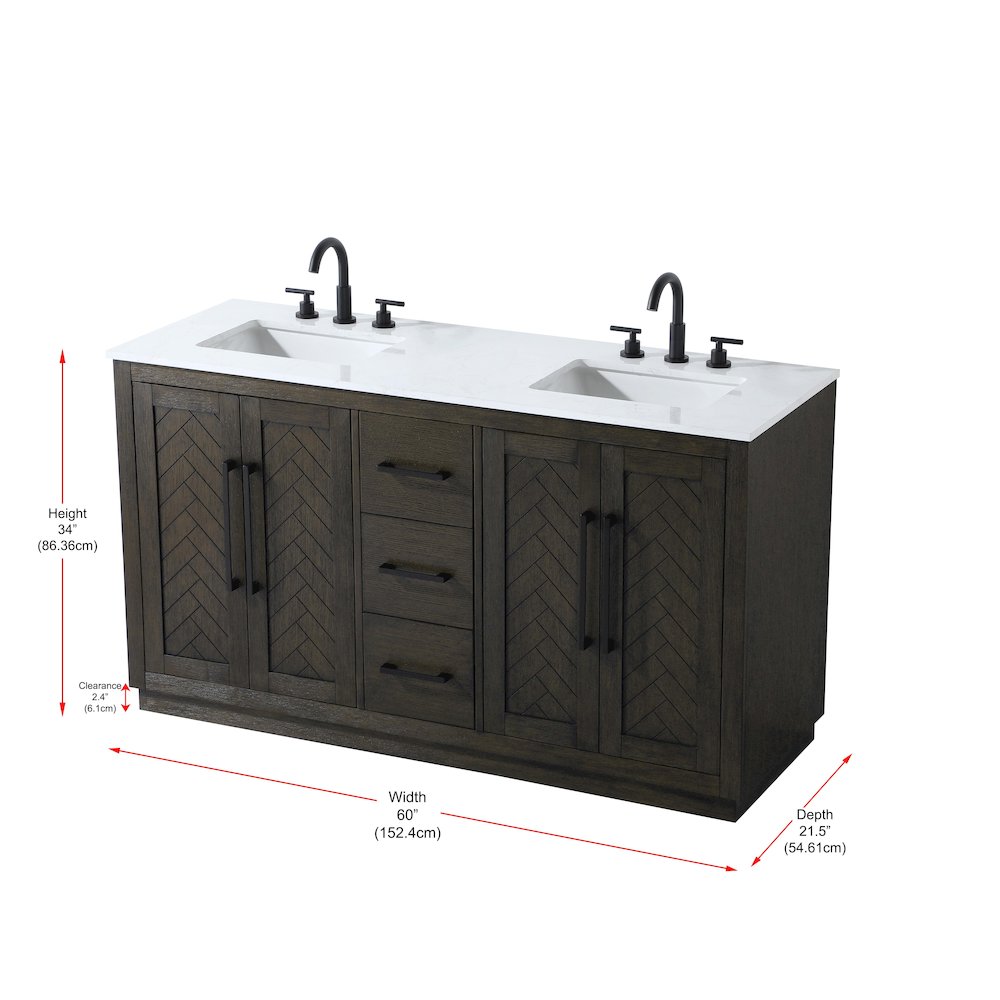 60 inch Double Bathroom Vanity in Chocolate Oak. Picture 12