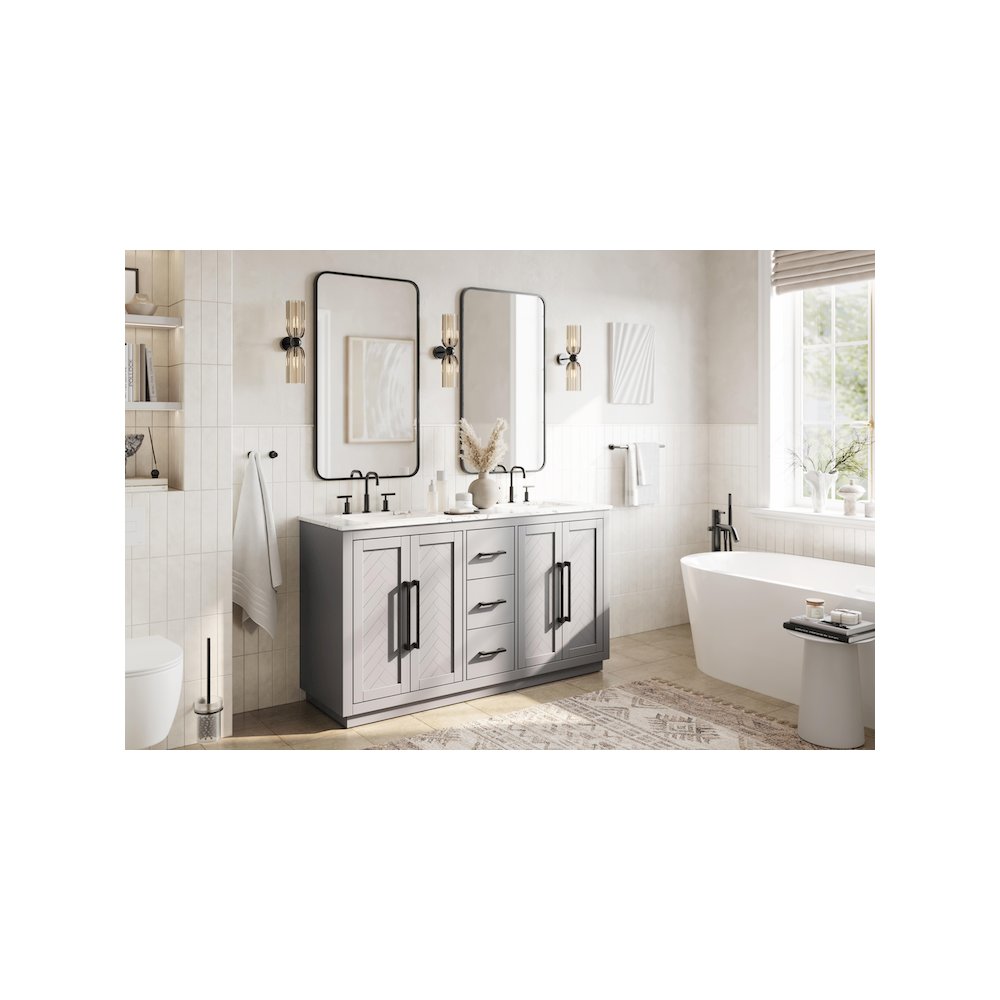 60 inch Double Bathroom Vanity in Grey. Picture 3
