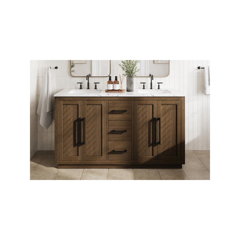 60 inch Double Bathroom Vanity in Hazel Oak. Picture 2