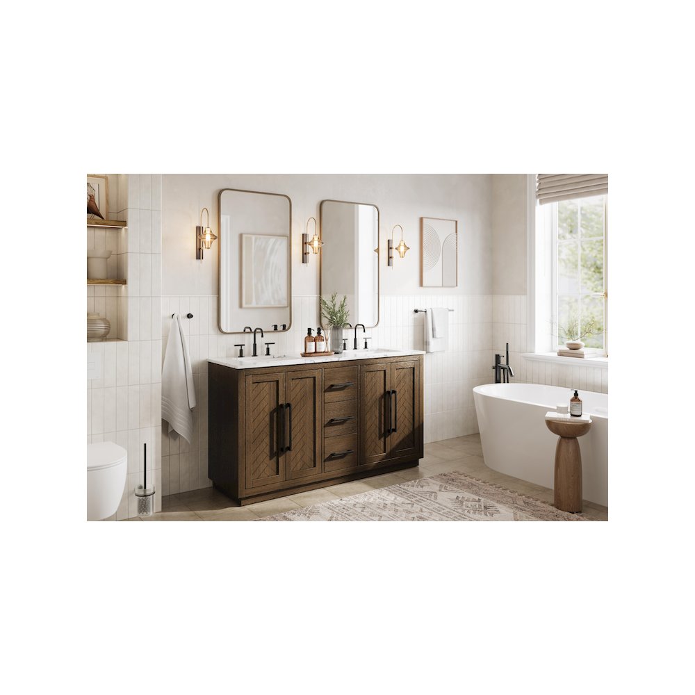 60 inch Double Bathroom Vanity in Hazel Oak. Picture 3