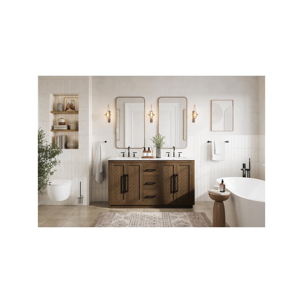60 inch Double Bathroom Vanity in Hazel Oak. Picture 4