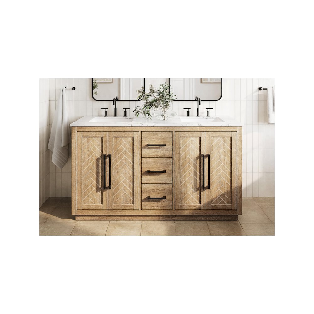 60 inch Double Bathroom Vanity in Linen Oak. Picture 2