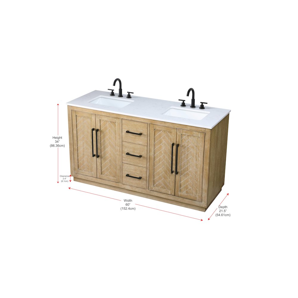 60 inch Double Bathroom Vanity in Linen Oak. Picture 12