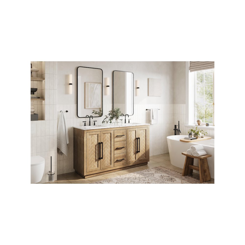 60 inch Double Bathroom Vanity in Linen Oak. Picture 3