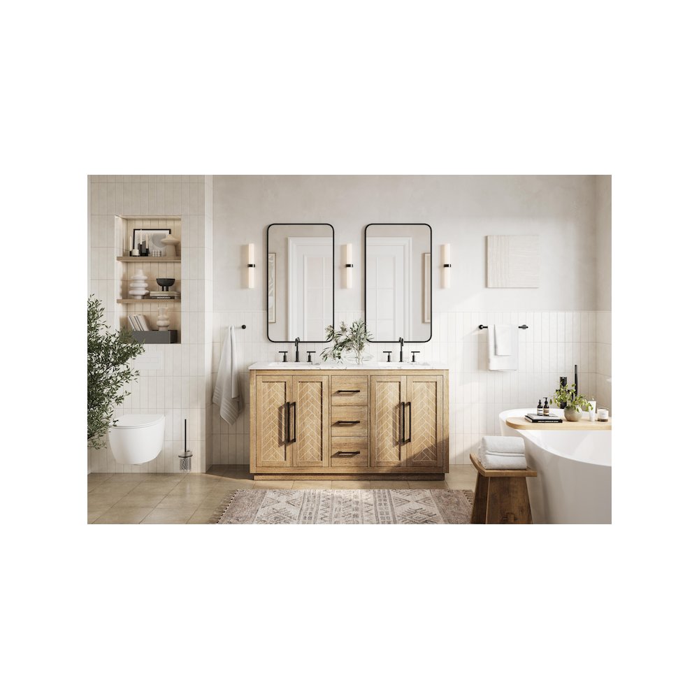 60 inch Double Bathroom Vanity in Linen Oak. Picture 4