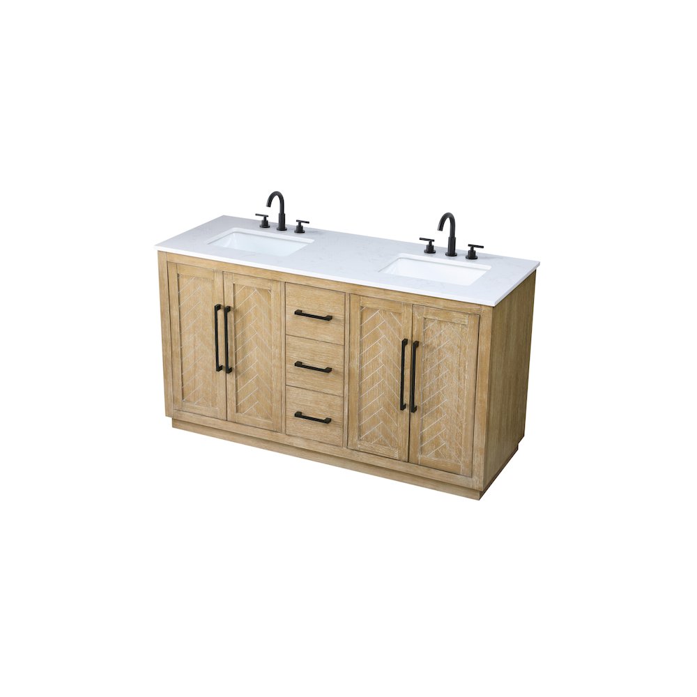 60 inch Double Bathroom Vanity in Linen Oak. Picture 6