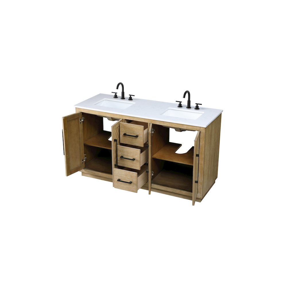 60 inch Double Bathroom Vanity in Linen Oak. Picture 7