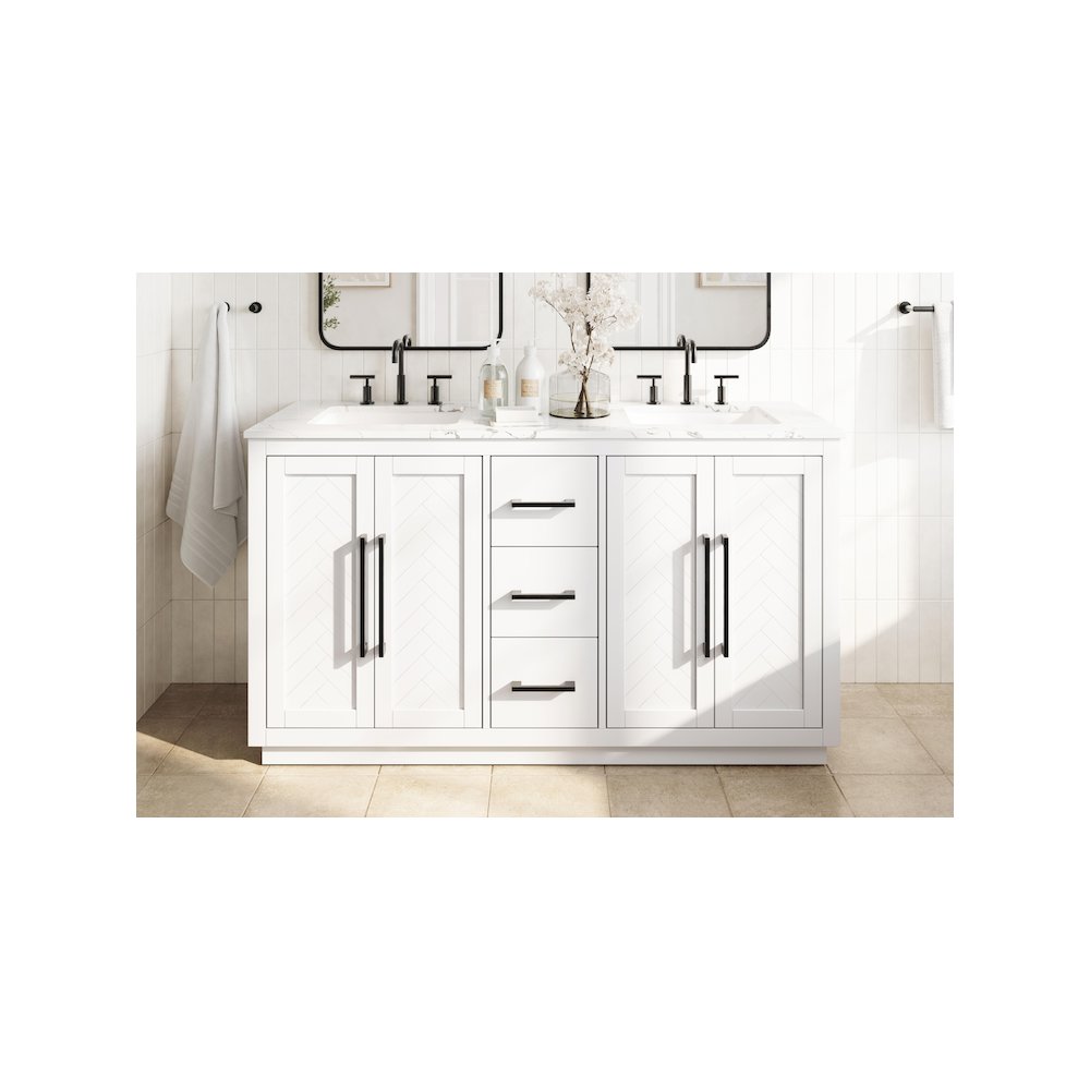 60 inch Double Bathroom Vanity in White. Picture 2