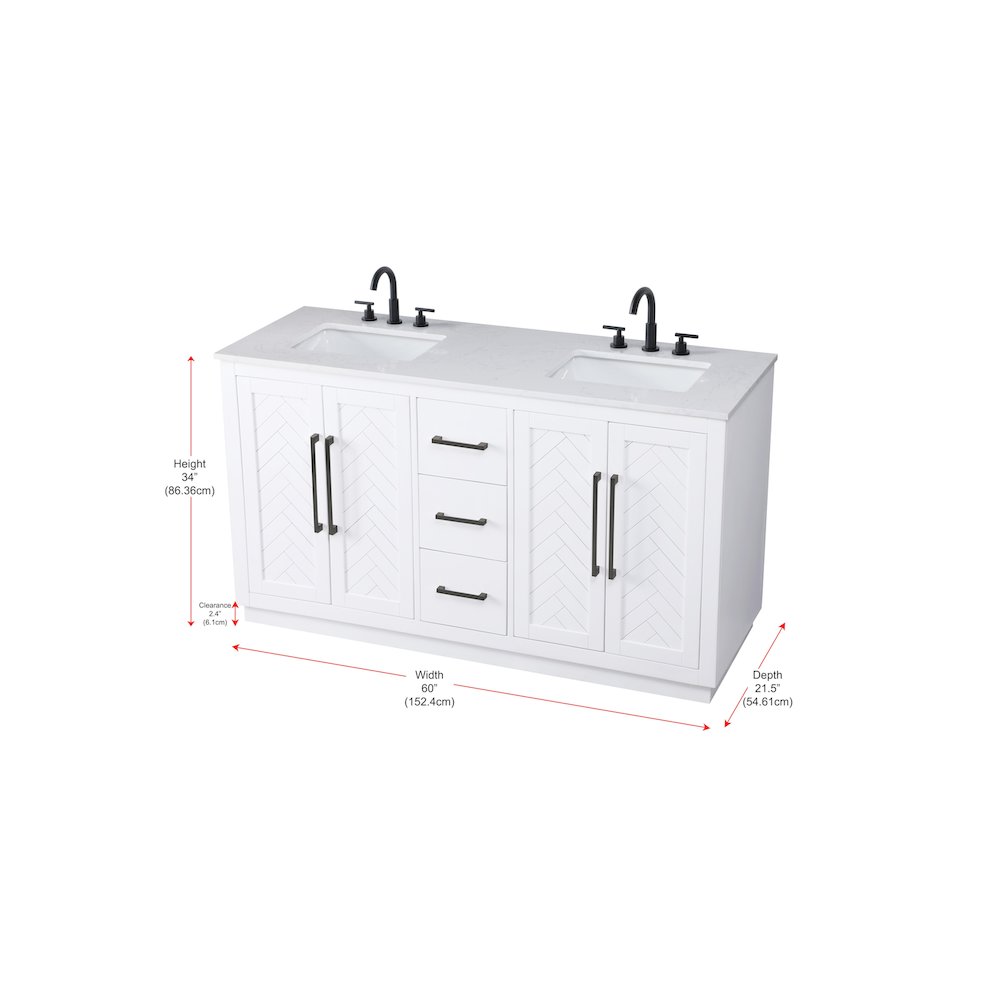 60 inch Double Bathroom Vanity in White. Picture 12