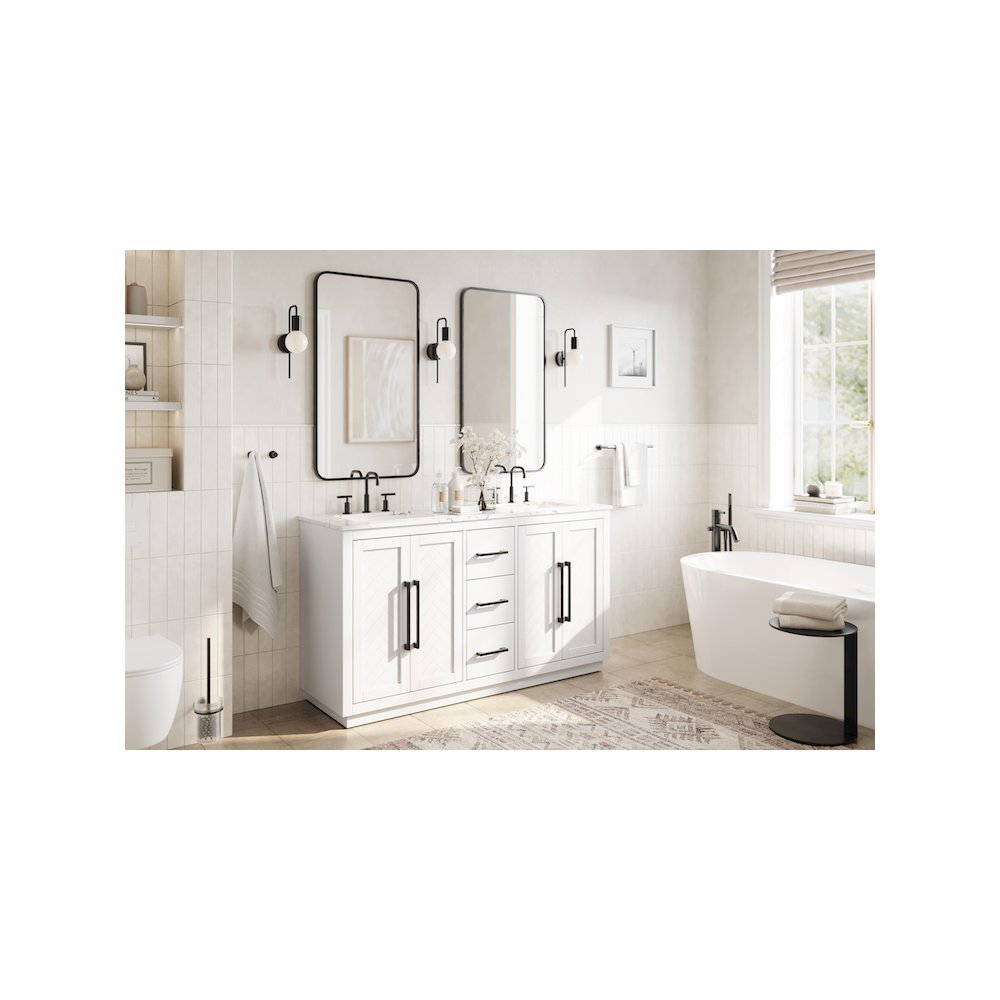60 inch Double Bathroom Vanity in White. Picture 3