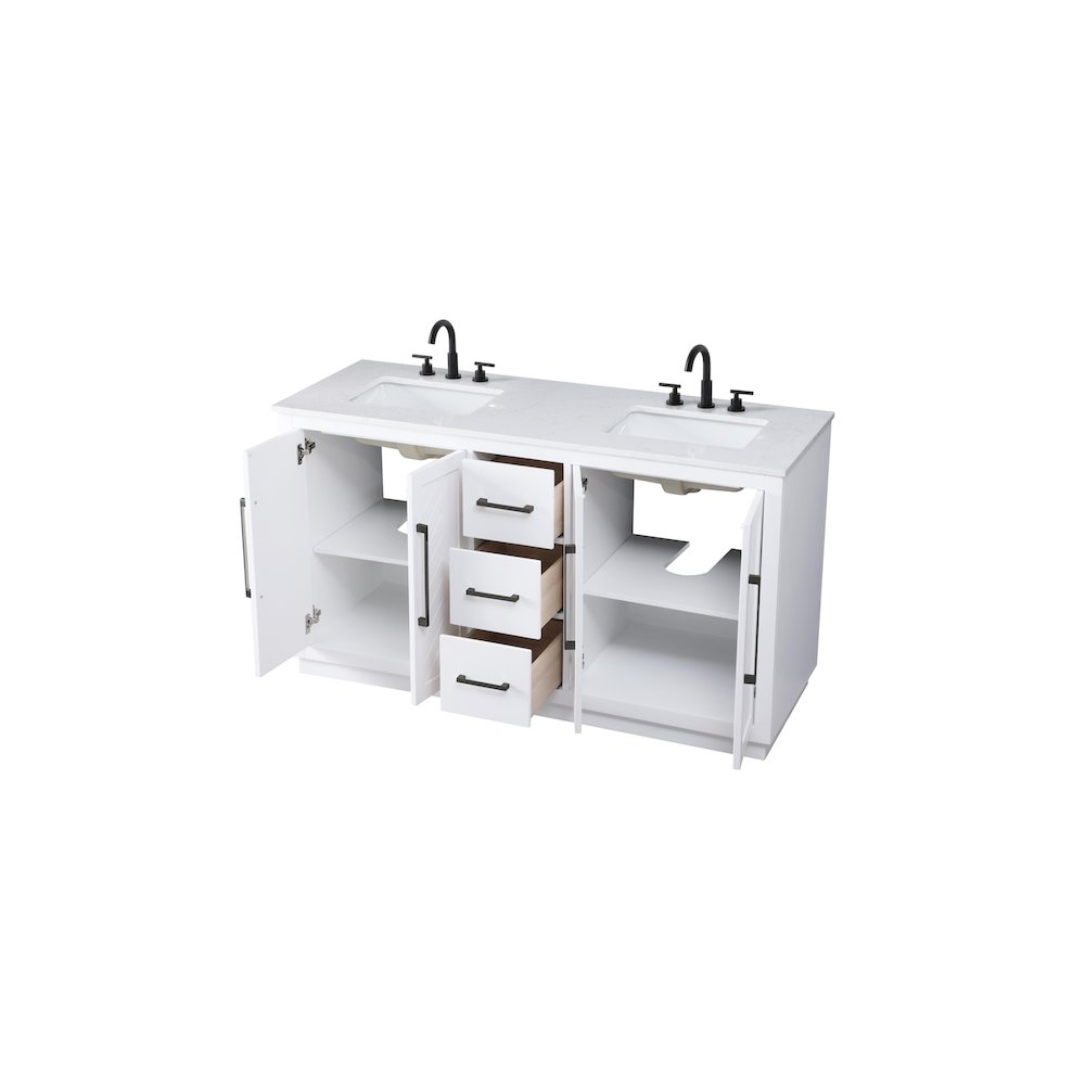 60 inch Double Bathroom Vanity in White. Picture 7