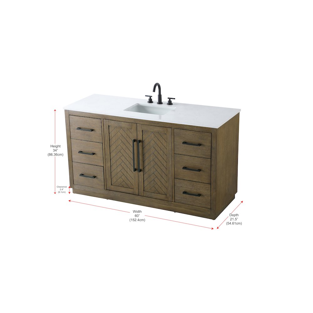 60 inch Single Bathroom Vanity in Hazel Oak. Picture 12