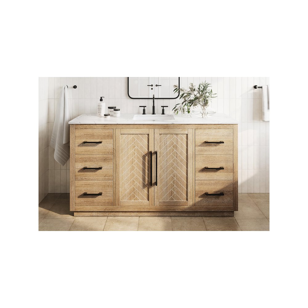 60 inch Single Bathroom Vanity in Linen Oak. Picture 2