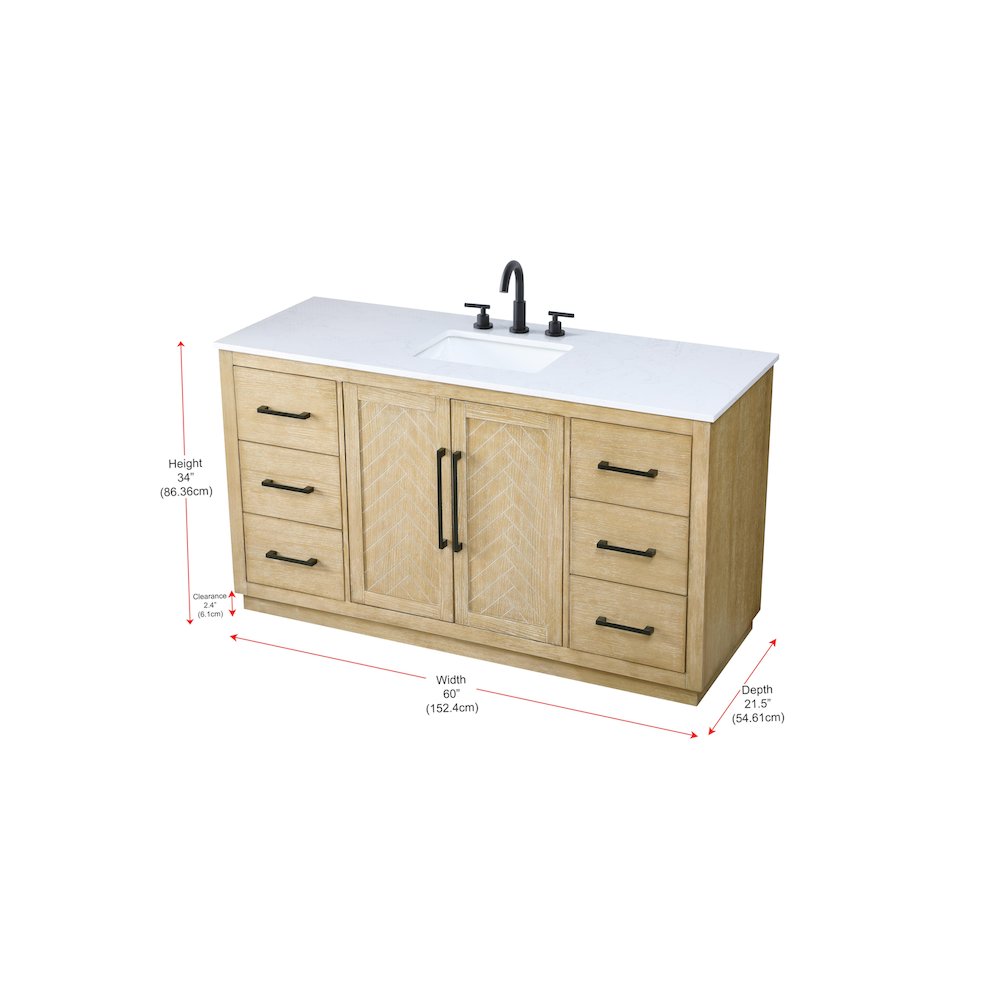 60 inch Single Bathroom Vanity in Linen Oak. Picture 12