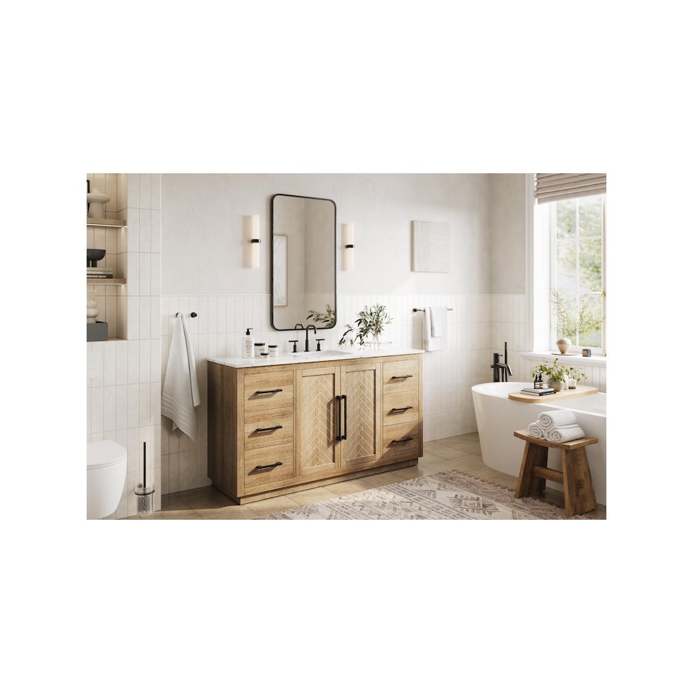 60 inch Single Bathroom Vanity in Linen Oak. Picture 3
