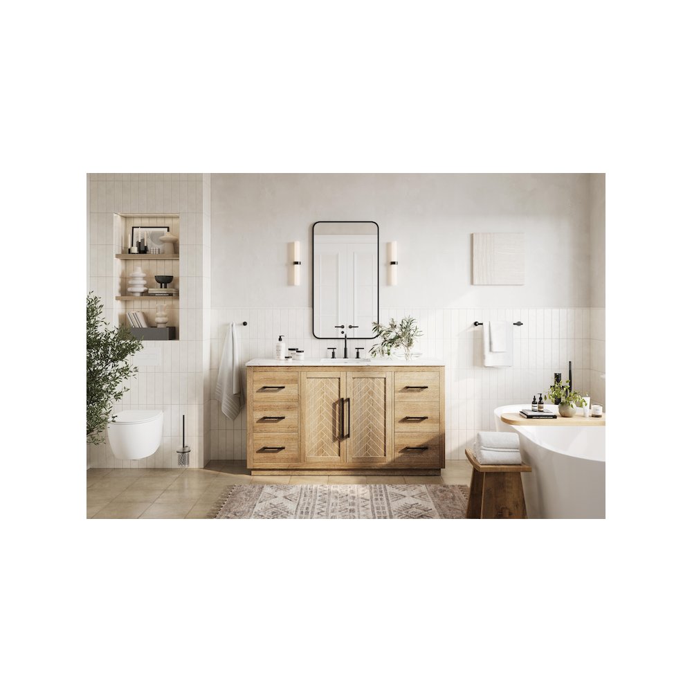 60 inch Single Bathroom Vanity in Linen Oak. Picture 4