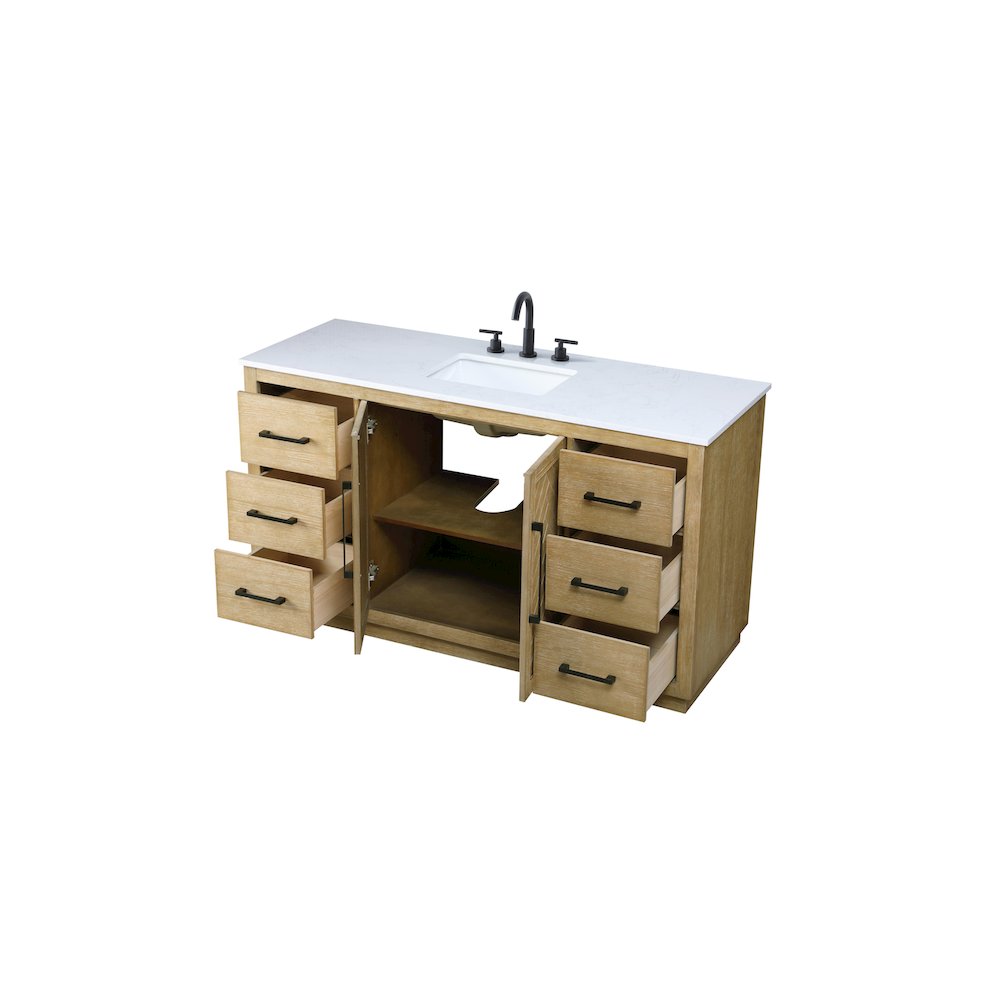 60 inch Single Bathroom Vanity in Linen Oak. Picture 7