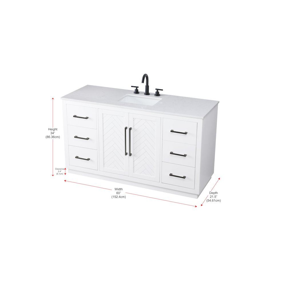 60 inch Single Bathroom Vanity in White. Picture 12